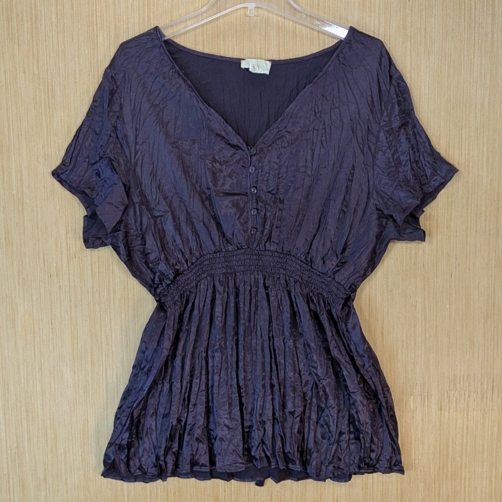 Maurices Top Womens 24 Purple Crinkle Textured Smocked‎ Waist Vtg Y2K Whimsygoth